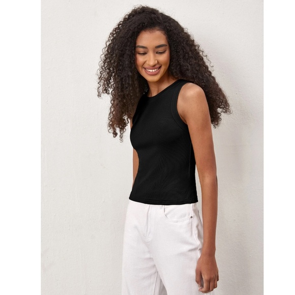 Black Tank Top Racerback Round Neck Slim Fit Stretchy Basic - Picture 6 of 9